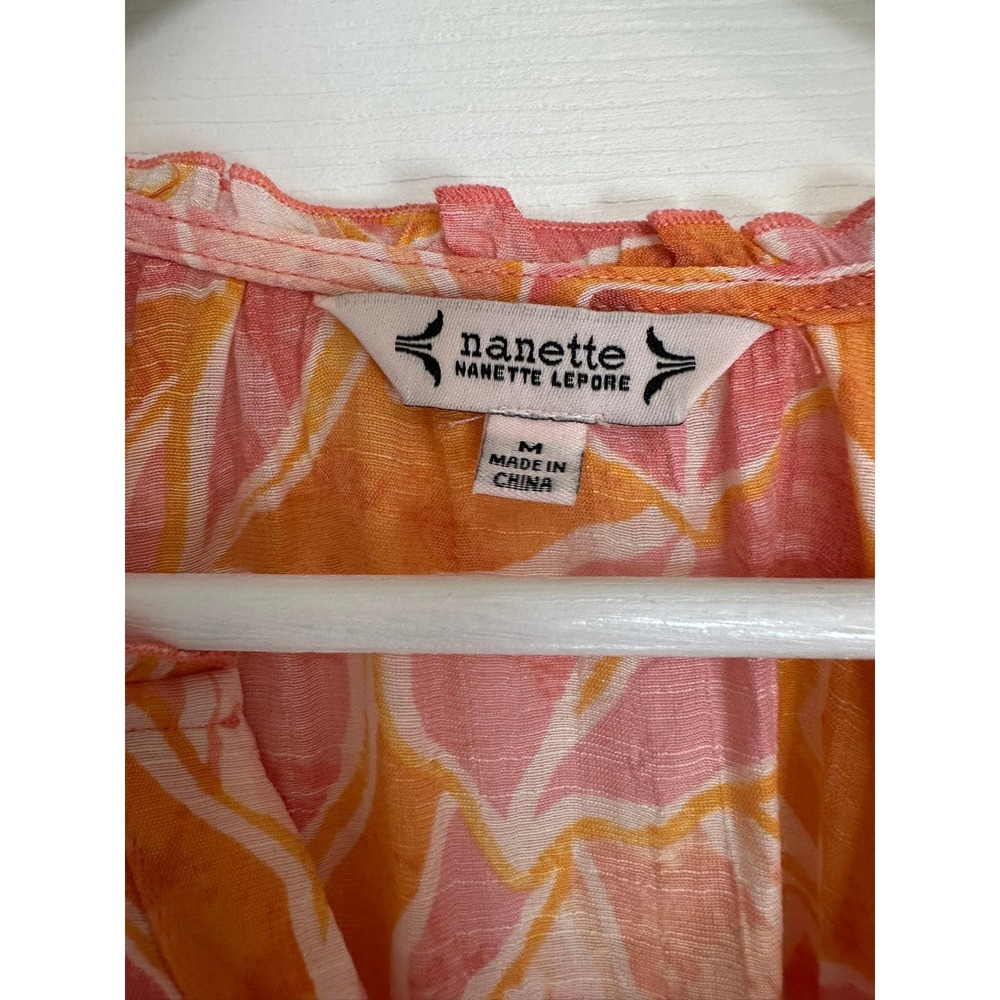 Nanette Lepore Orange  & Pink Floral Ruffle Sleeve‎ Top - Medium - Picture 3 of 8